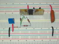 An analog accelerometer on a protoboard with conditioning circuit